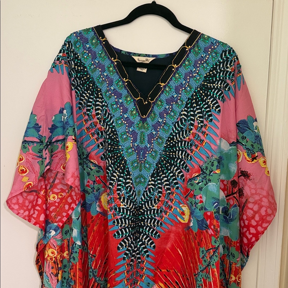 Vibrant Multicolor Kaftan Caftan Dress One Size